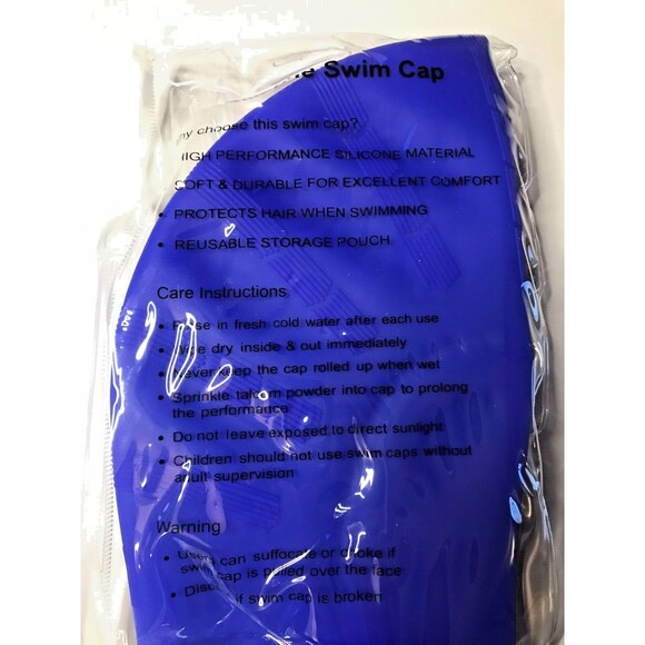 SwissSwim Silicone Swimming Cap w/ Nose Ear Plugs Set Swim Gear New Ocean Blue - Picture 4 of 4